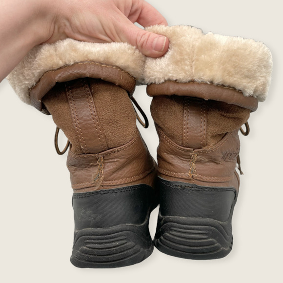 Apple Bottoms Narele Faux Fur Brown Vegan Material Buckle Lace Up Winter Boots 7 - Picture 3 of 9